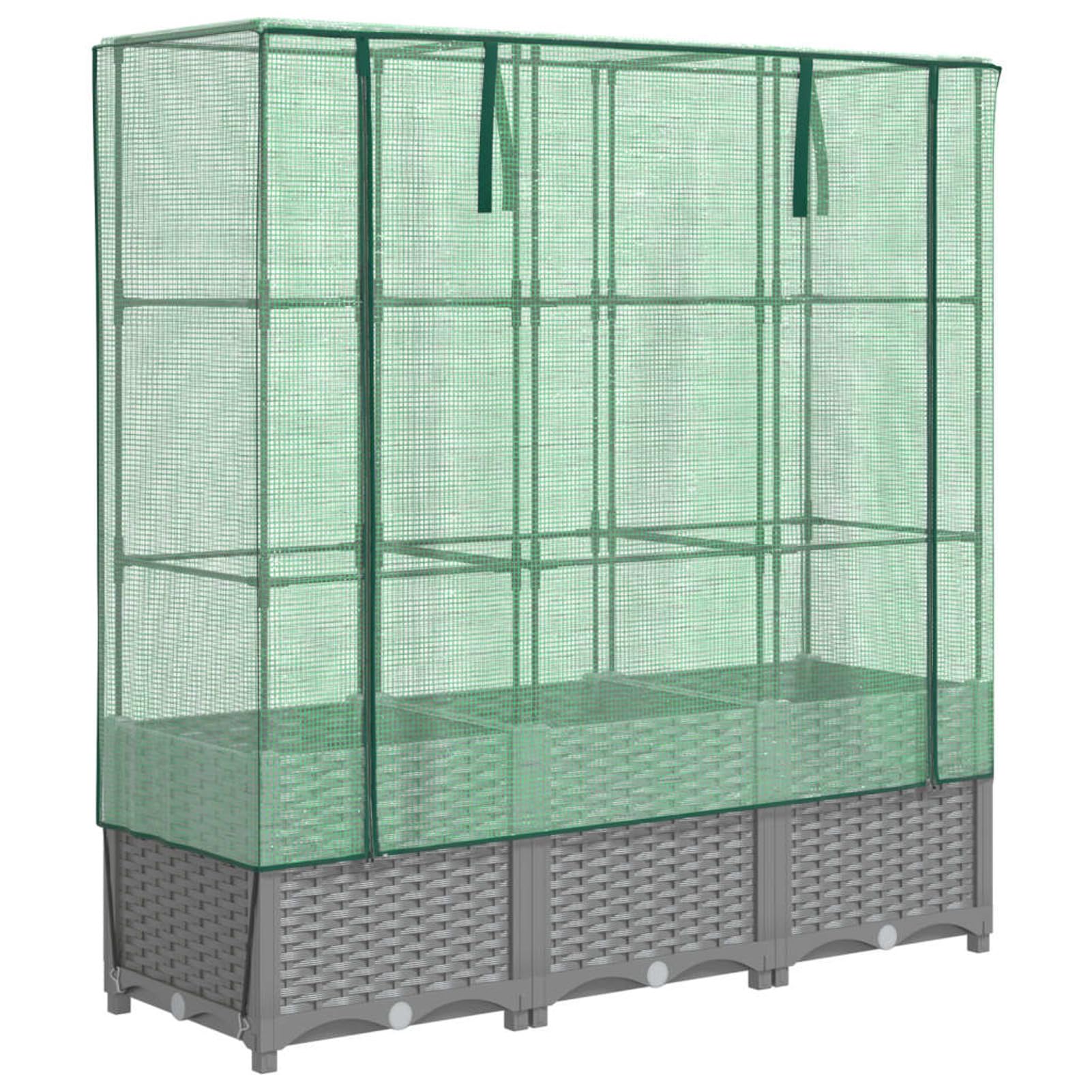 Homgoday Hochbeet mit Gewächshaus-Aufsatz Pflanzkasten Gemüsebeet Blumenbeet Blumenkasten Gartenbeet Pflanzbeet Frühbeet für Balkon Garten Terrasse Rattan-Optik 120x40x138 cm Hellgrau
