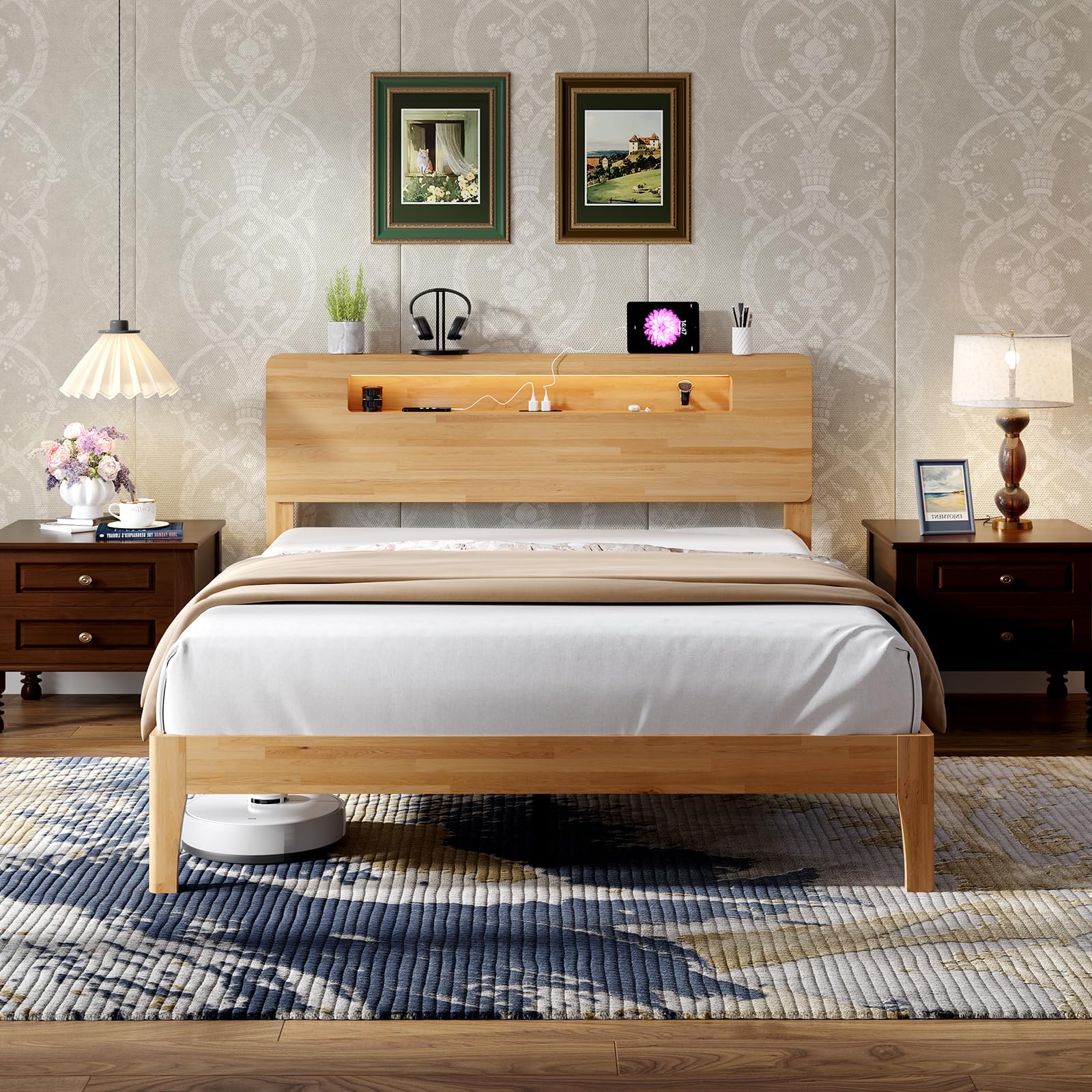 Photo 1 of Novilla Full Bed Frame with Storage Headboard, LED Light & Charging Station