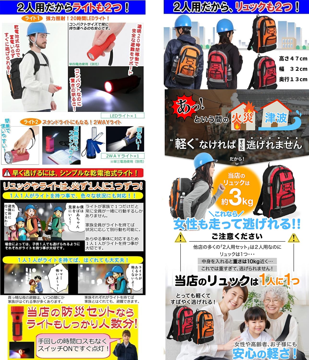 Amazon｜防災セット 2人用 女性にも 防災リュック 防災グッズ セット