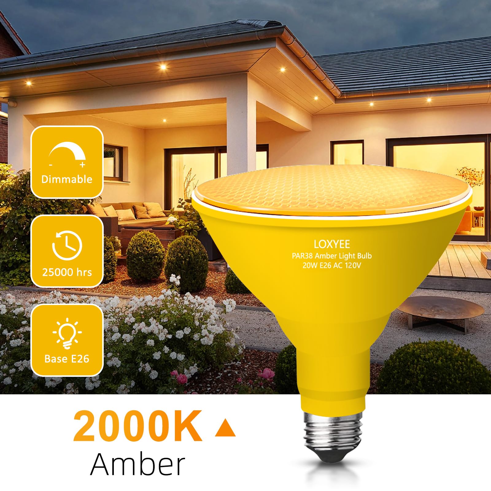 Gonhom Dusk To Dawn Bug Light Bulb Outdoor,4 Pack Amber Bug Light Bulb,Auto On/Off,10W(100W Equivalent),E26 Base,Bug Lights For Outside.Home Hallway Porch Corative Lamps.Bedroom