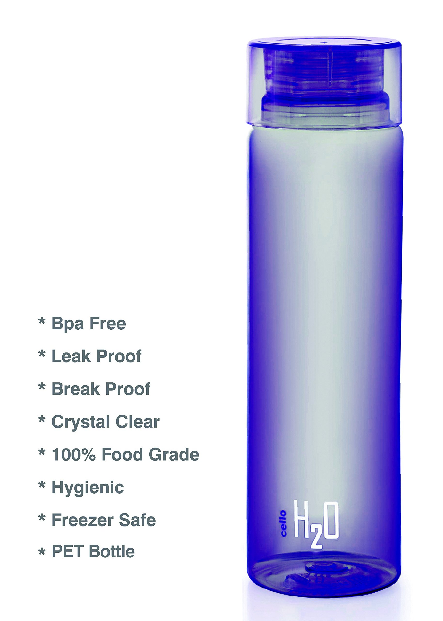 Cello Deluxe H2O Unbreakable Plastic Water Bottle Set, Set of 3, 1 Litre Purple - Image 2 thumbnail