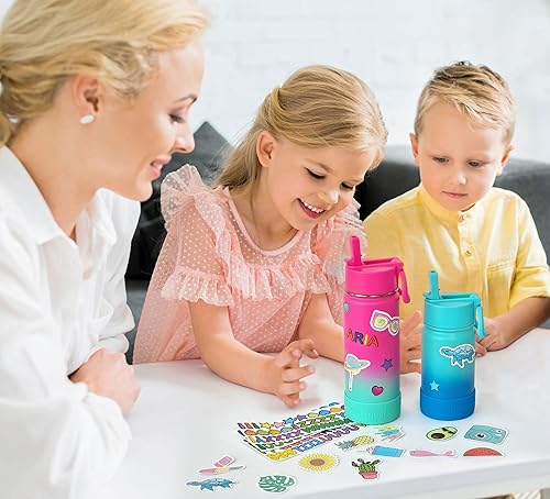 Miniatura 8 de CHILLOUT LIFE Botella de agua aislada para niños de 12 onzas para la escuela con tapa con pajilla, a prueba de fugas y bonitas calcomanías