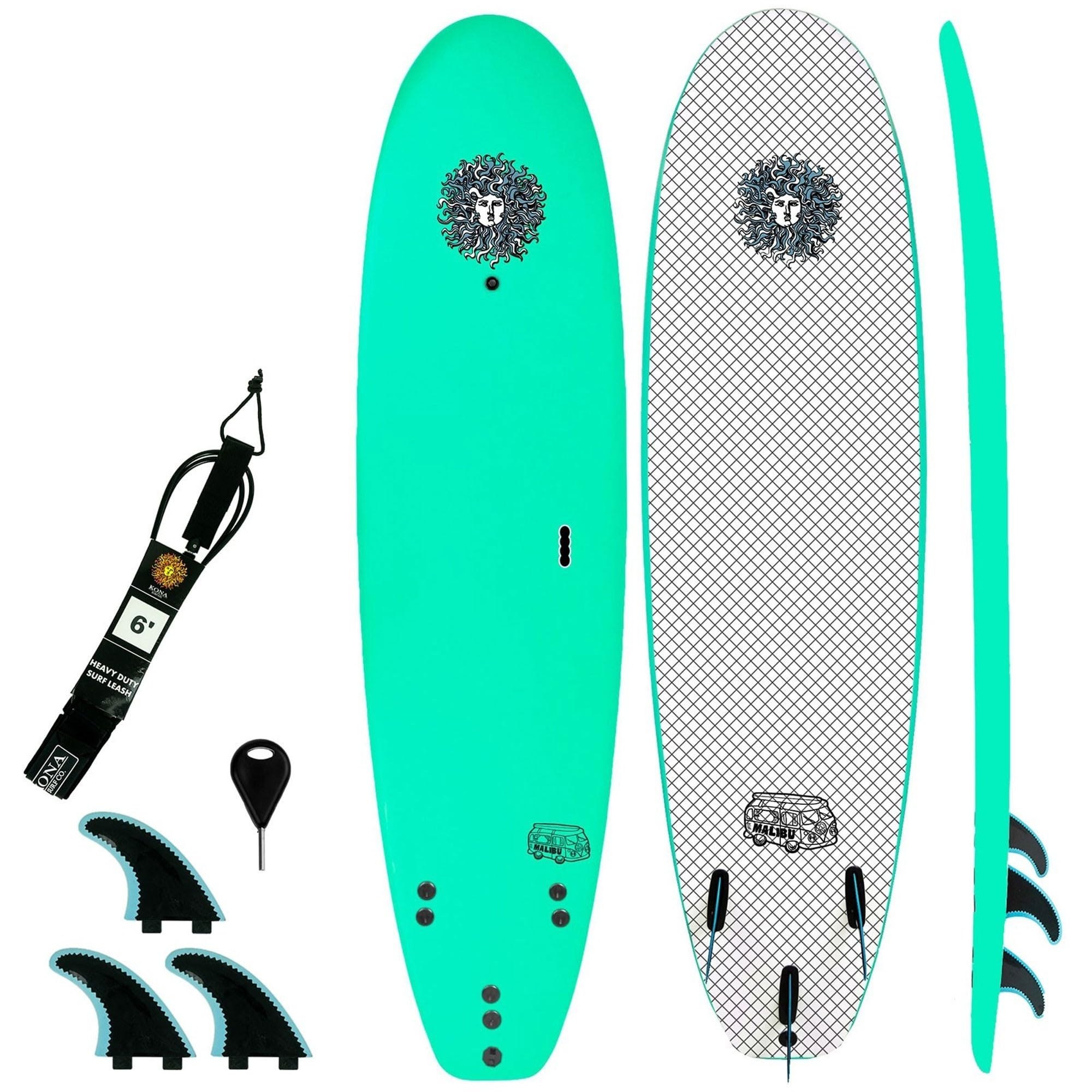 Malibu Beginners Surfboard for Adults and Kids Soft Board Foam Top  Surfboard Foamie for Beach of Softboards Includes Removable Fins and Leash
