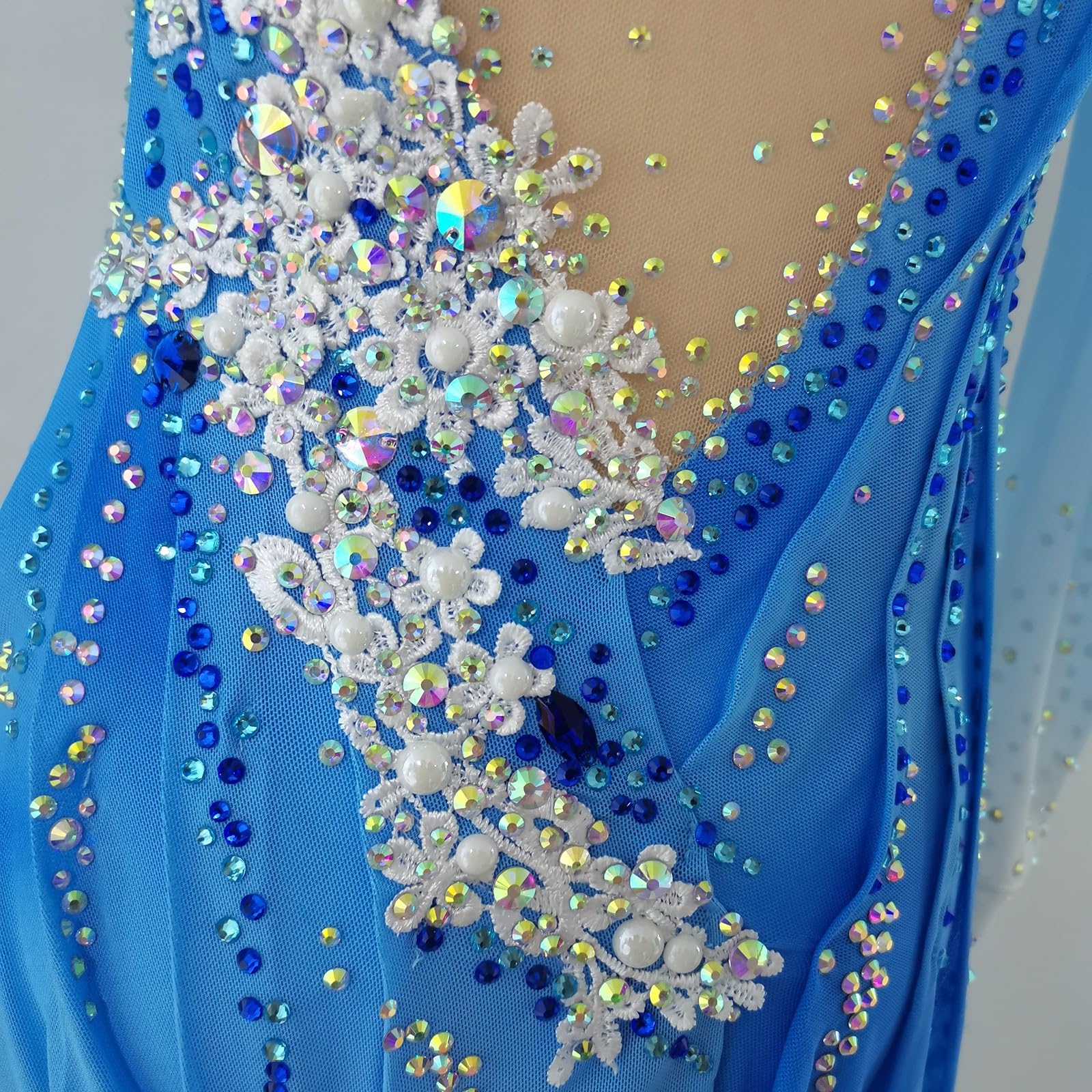 LIUHUO Maillot de Gimnasia rítmica, a la Moda, cómodo, Azul, Manga Larga, competición