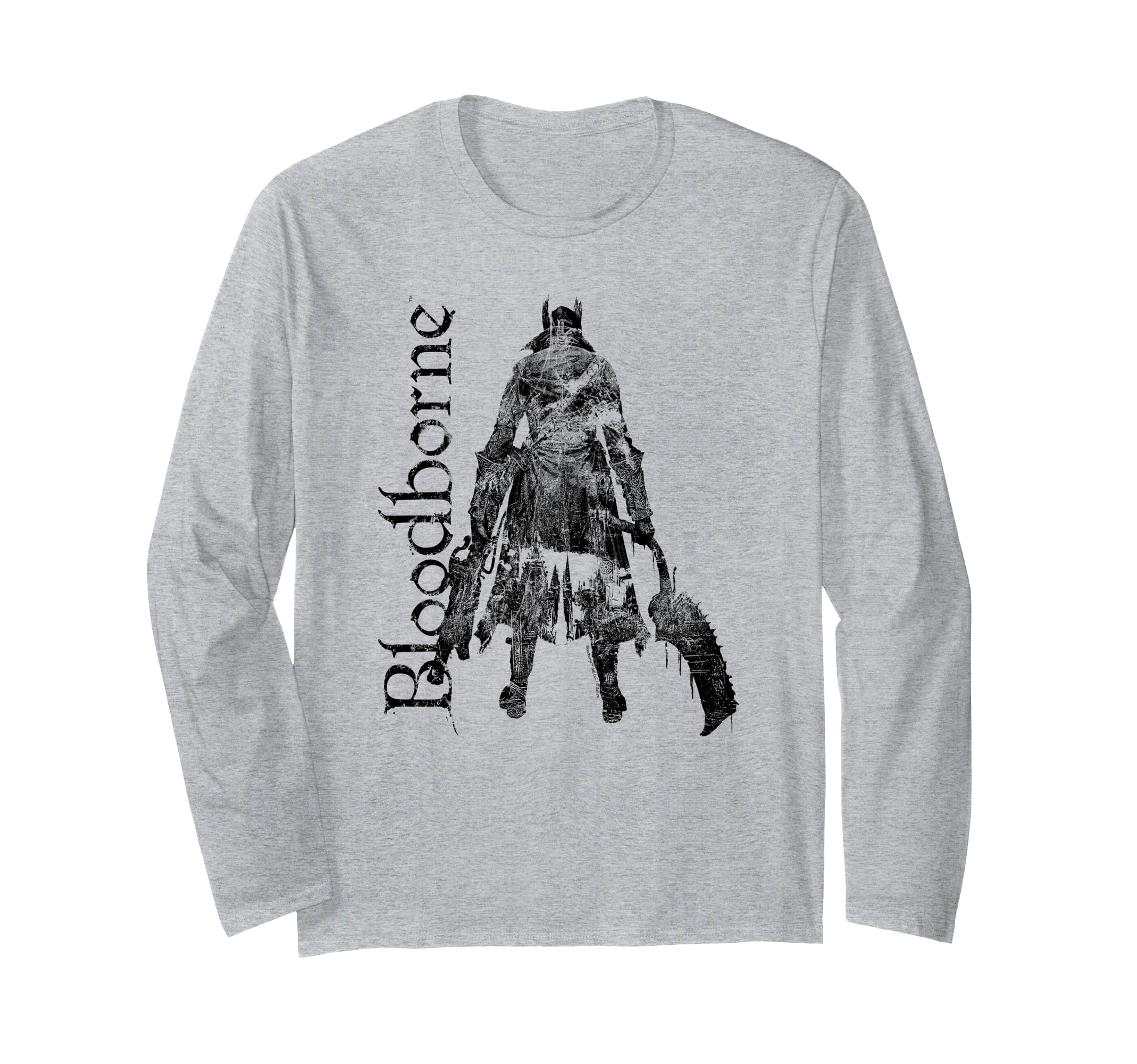 Bloodborne Hunter Silhouette with Logo Dark Video Game Long Sleeve T-Shirt