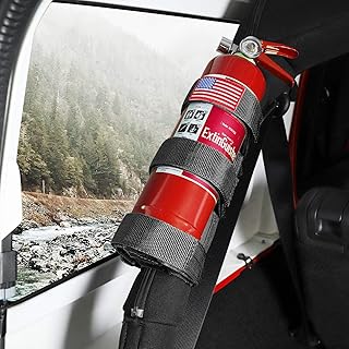 Voodonala for Jeep Roll Bar Fire Extinguisher Holder 2.5-3LB Adjustable Strap Bracket Mount for 1965-2021 Jeep Wrangler TJ CJ YJ JK JKU JL JLU JT, Black, 1pc