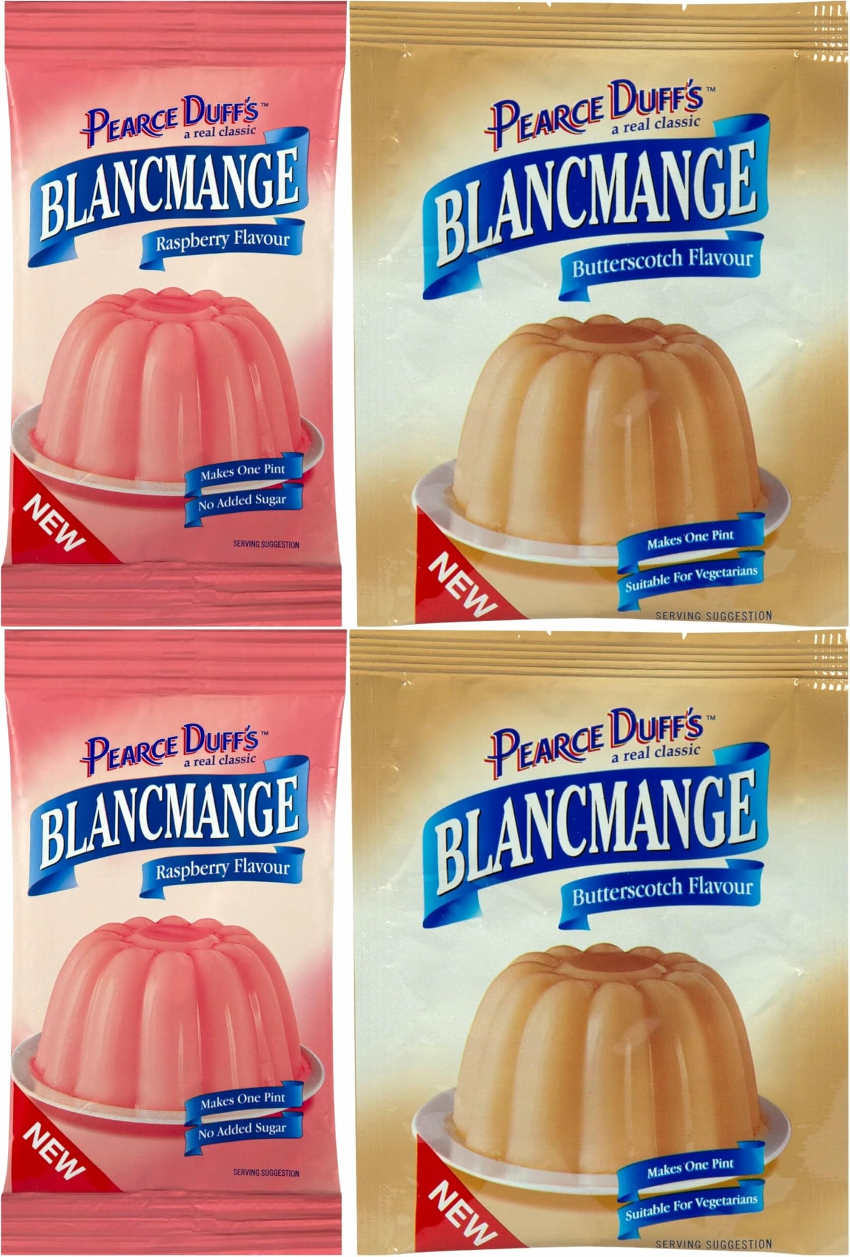 Pearce Duff’s Blancmange Bundle (4-Pack, 35g Each) – 2 x Raspberry & 2 x Butterscotch Flavors