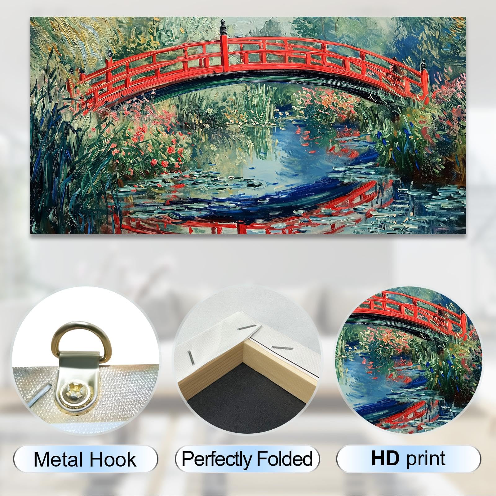 IKDZCM Nowoczesny abstrakcyjny krajobraz sztuka ścienna słynny Monet obraz na płótnie nordycki plakat wydruk obraz do salonu dekoracja domu 60 x 123 cm z ramą rozciągniętą i oprawioną gotowy do