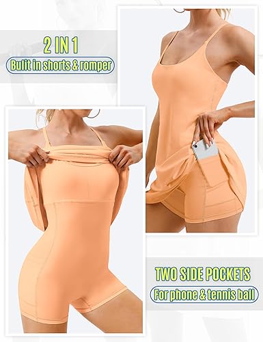 Miniatura 2 de Vestido de tenis para mujer, vestido atlético con brasier integrado y bolsillos cortos, vestidos de verano para mujer, trajes de golf para