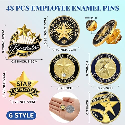 Miniatura 2 de Zeyune 48 piezas de alfiler de solapa de apreciación del empleado 34 pulgadas 6 estilo empleado esmalte Pines empleado del mes Pin reconocimiento