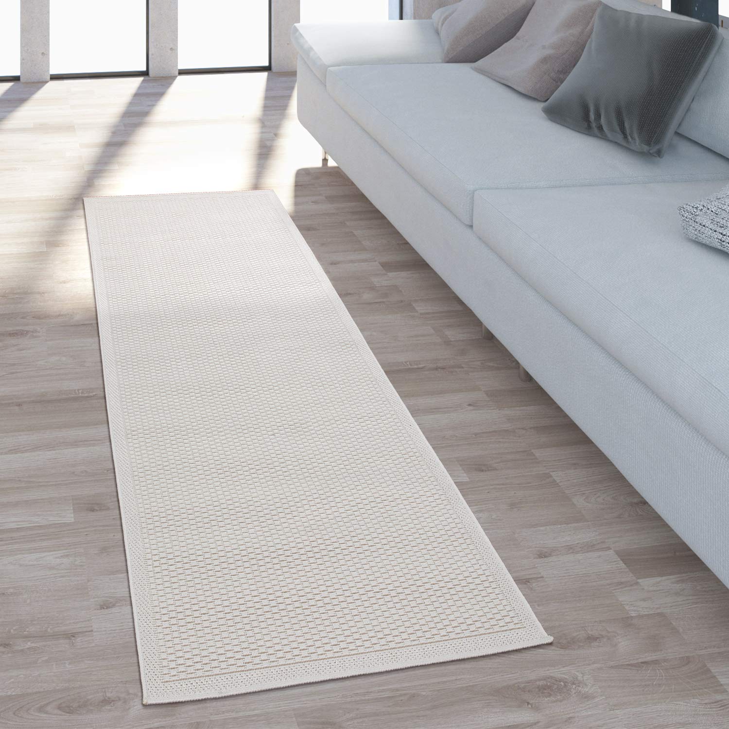 Paco Home Alfombra Exterior Terraza Balcón Cocina Lisa Moderna Crema Beige, tamaño:60x100 cm
