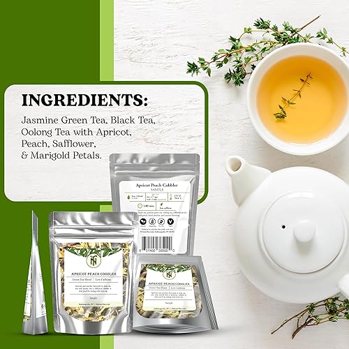 Miniatura 5 de Nelson's Tea Mezcla de hojas sueltas de té de albaricoque, melocotón, té verde jazmín, tés negros, olong, cártamo y pétalos de caléndula - Melocotón