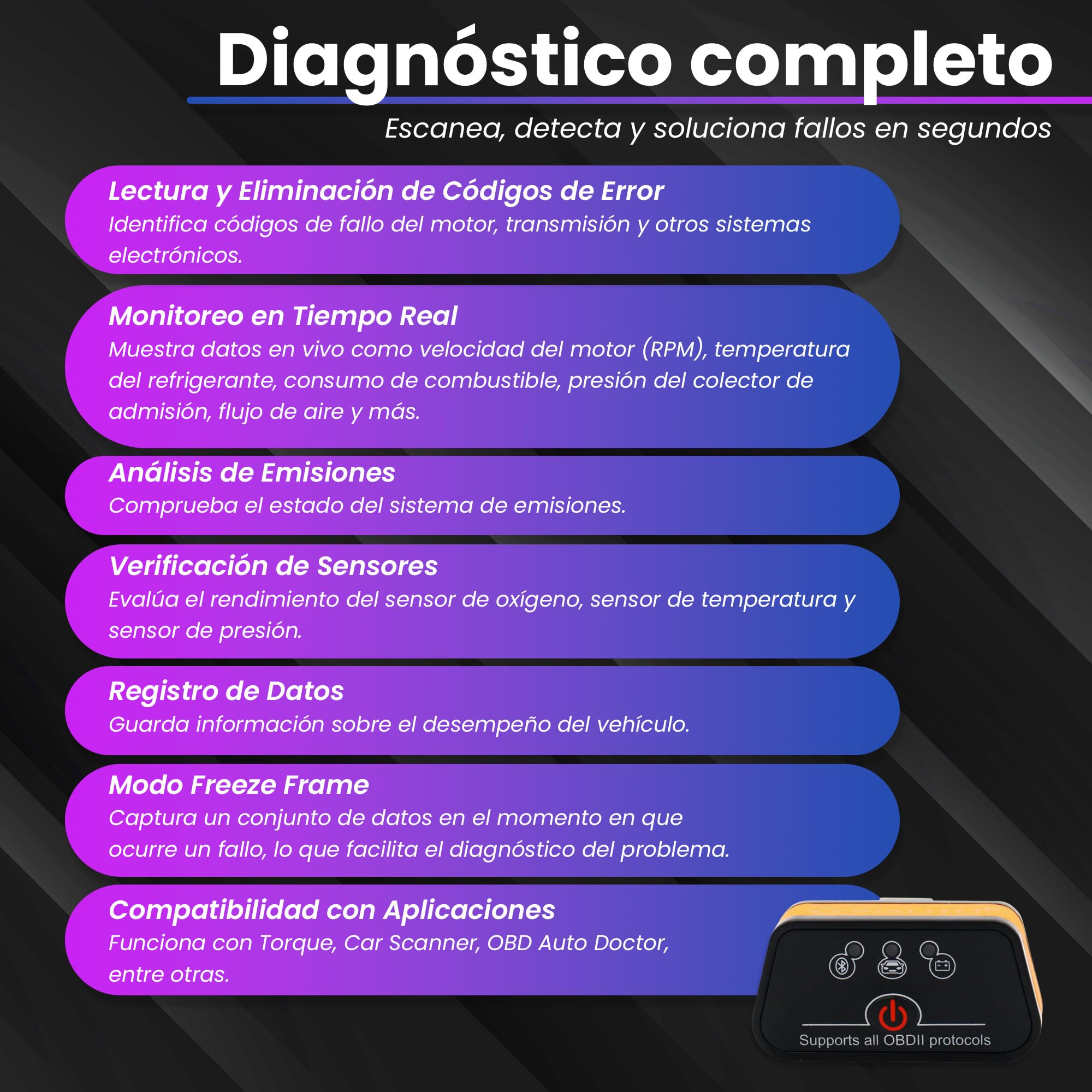 Obd2 Multi-brand Car Diagnosis - Car Diagnosis Machine for Faults and Errors - Obd2 Diagnosis Bluetooth 4.0 for iOS, Android and Windows - Wireless Mini Diagnostic Automotive Scanner. — view 5