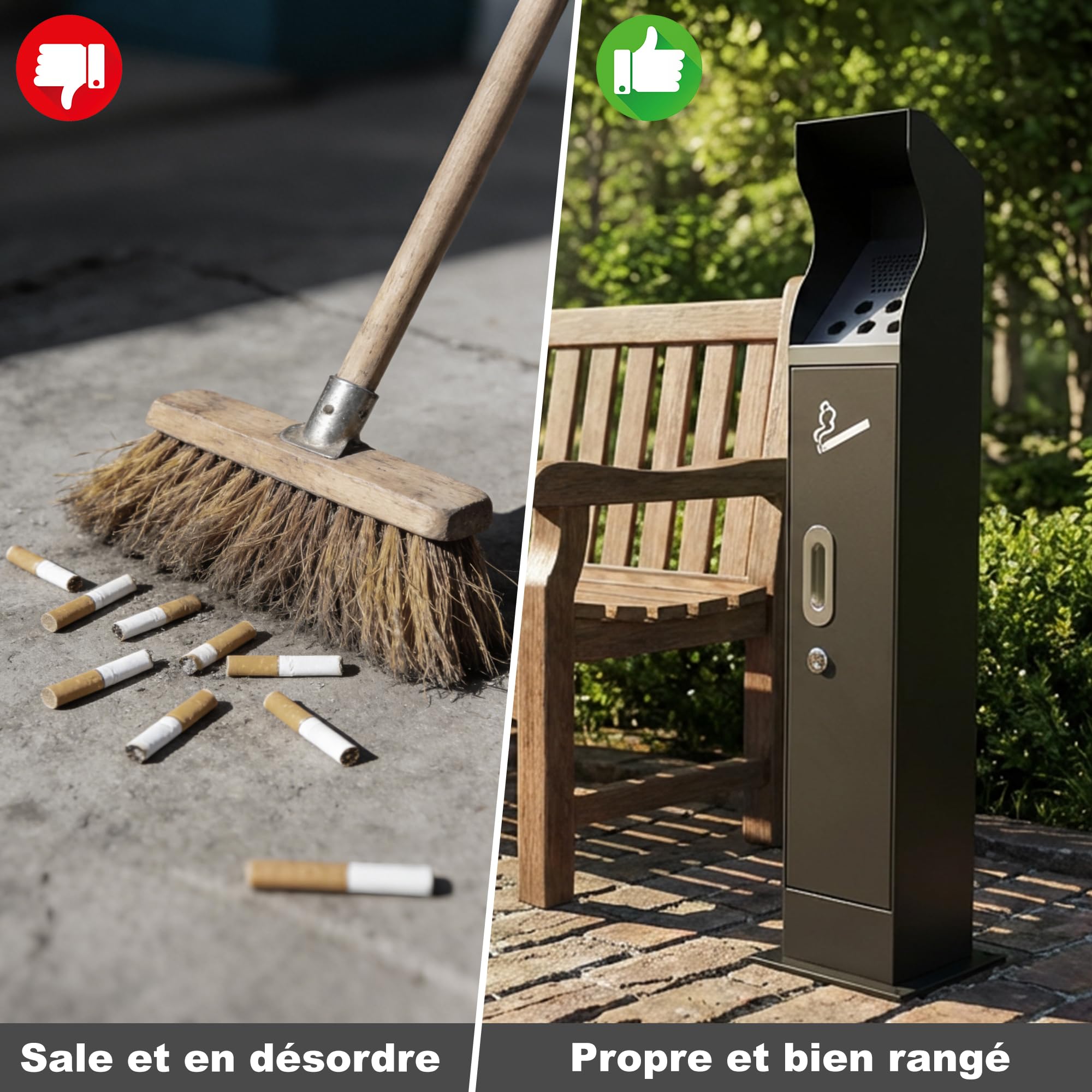 uyoyous Poubelle Extérieure sur Pied Verticale en Acier Inoxydable 304 avec Bac Intérieur Amovible Conteneur à Déchets Commercial Verrouillable pour Intérieur Extérieur 93 x 20 x 20 cm