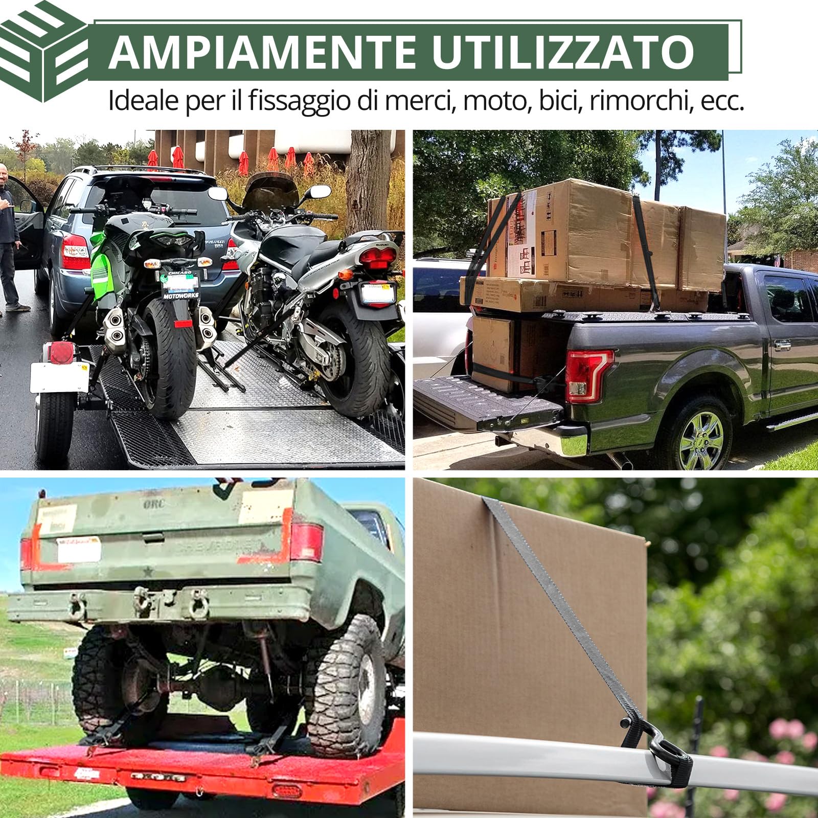 EYPINS 4 Pezzi Cinghie a Cricchetto Retrattili Automatiche con Ganci a S e Maniglie,340kg/680kg,Lunghezza 3,3m,Larghezza 25mm,Cinghie di Fissaggio Conforme EN-12195-2,Nero,per Moto,Rimorchi