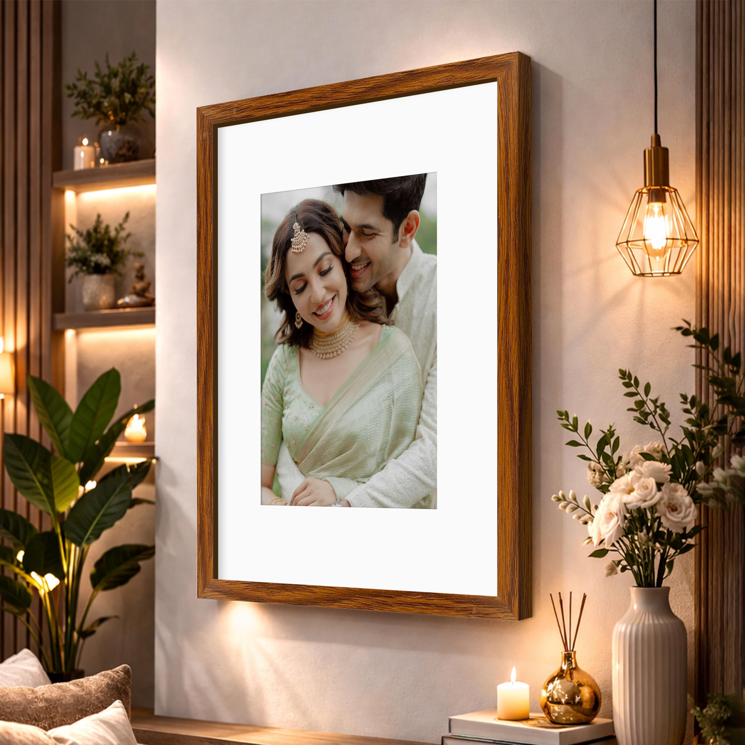 Art Street Synthetic Document Large Size Wall Photo Frame, Big Frames For Wall Artwork, Certificates, Picture & Photographs Home Decor (16x20 Inch, Matted To: 8x12-A4 Inch, Brown)