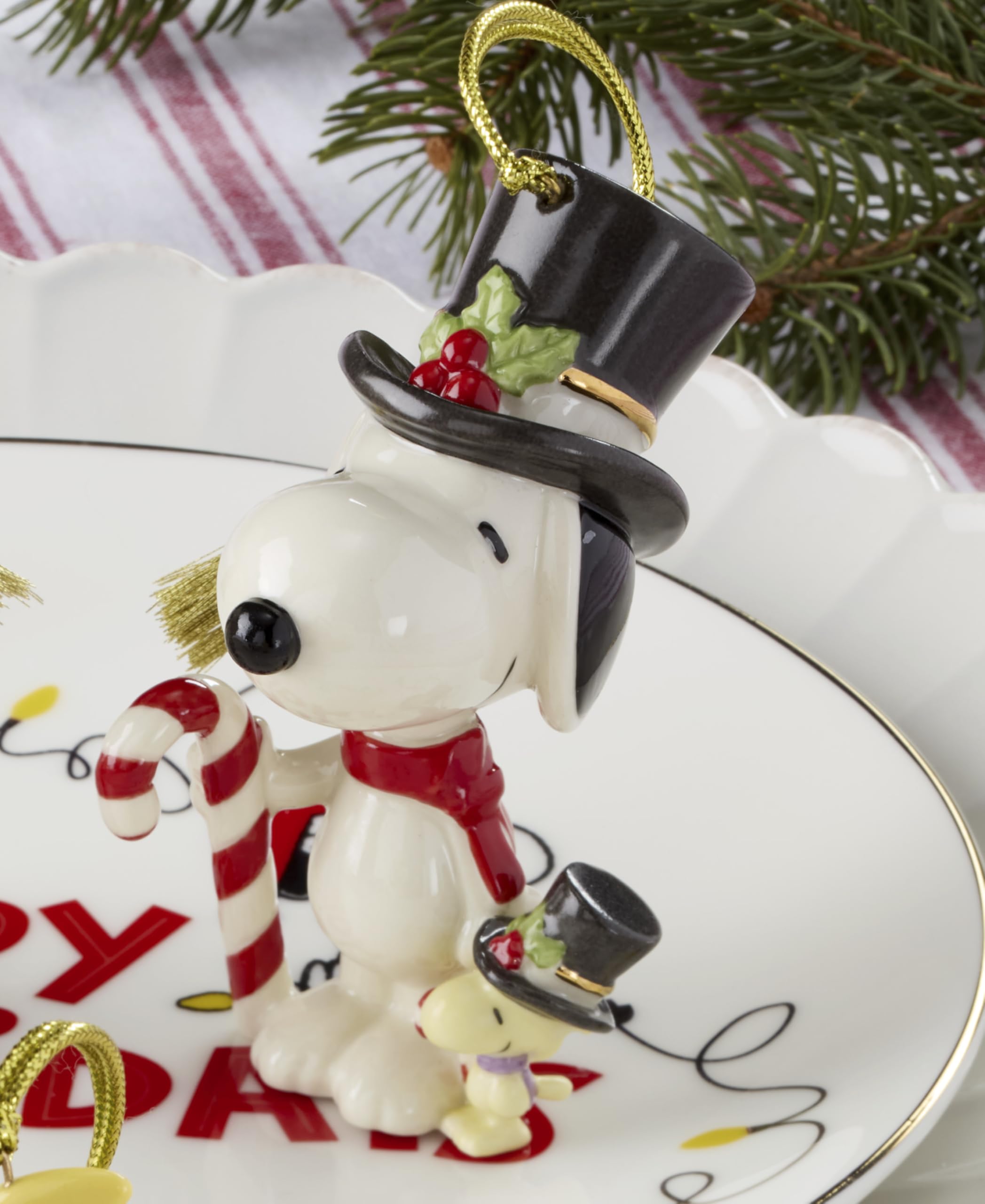 Lenox Ornaments, Snoopy & Woodstock with Candy Cane Ornament