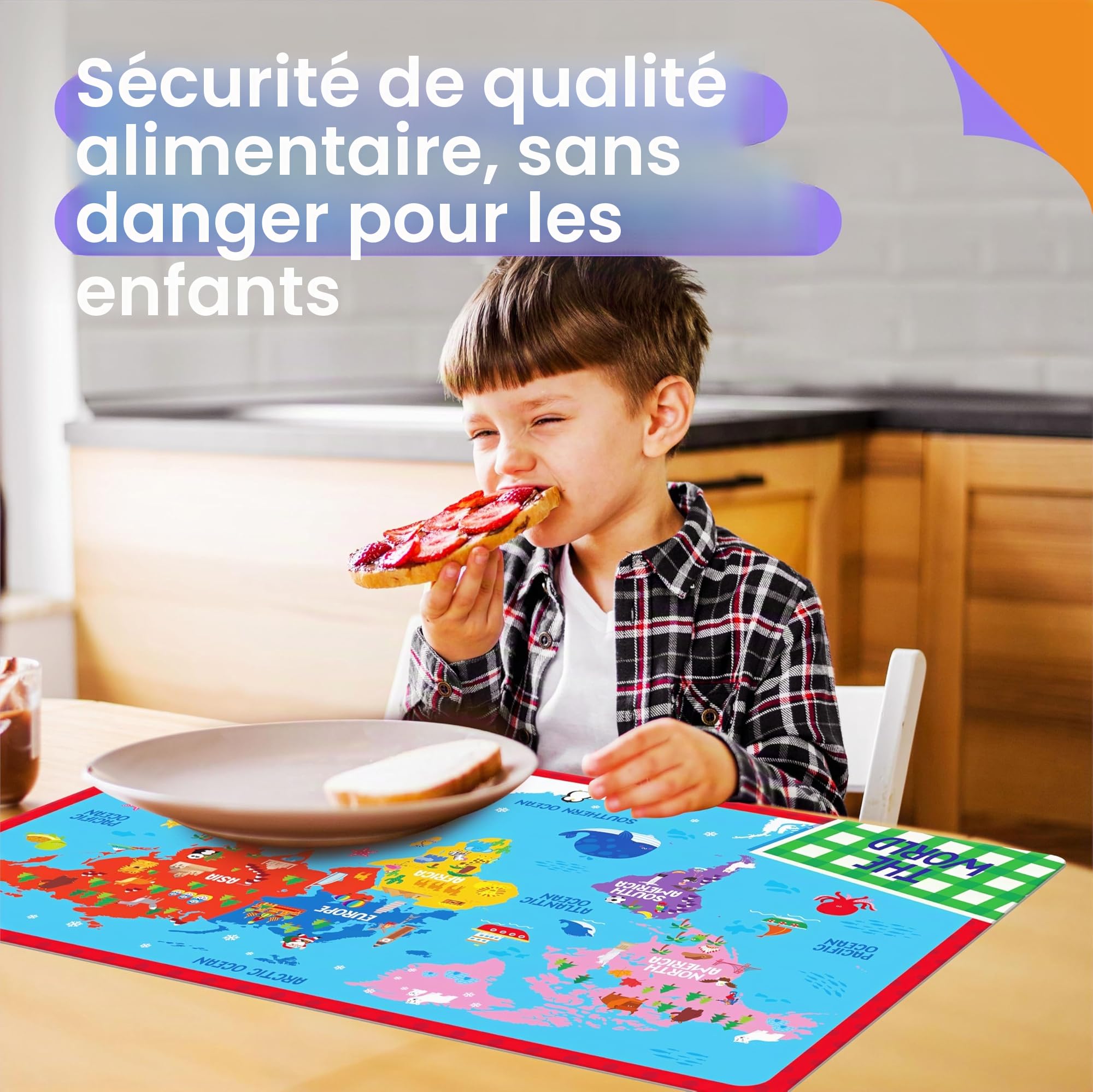 Pack de 6 Sets de Table pour Enfants, antidérapants, lavables, réutilisables, éducatifs sur Les thèmes de l'alphabet, des nombres, des Formes et des Couleurs, de l'univers, de la Carte pour la Maison