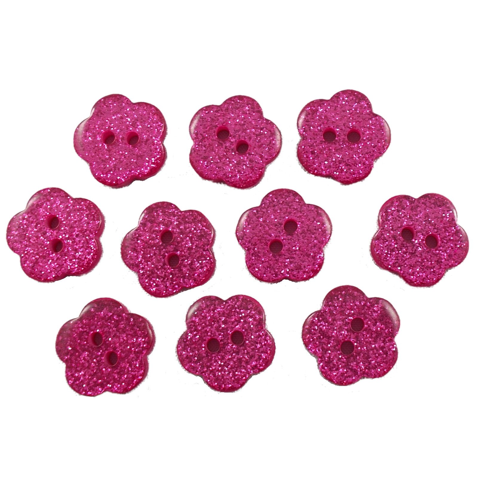 Push The Button Pink Colour Glitter Flower Shape Buttons 14Mm Pack Of 10 (Pink)