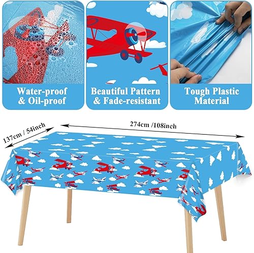 Miniatura 4 de Suministros para fiesta de cumpleaños de avión, sirve 24 platos de papel para fiesta de avión, juego de servilletas de mantel de avión, kit de