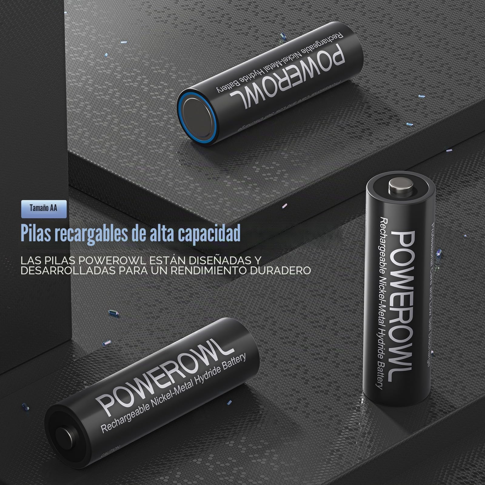 POWEROWL Cargador de Pilas AA, AAA con 8 Unidades de AA 2800mAh Ni-MH Pilas Recargables con Luces LED(Carga rápida USB, Ranura Independiente)