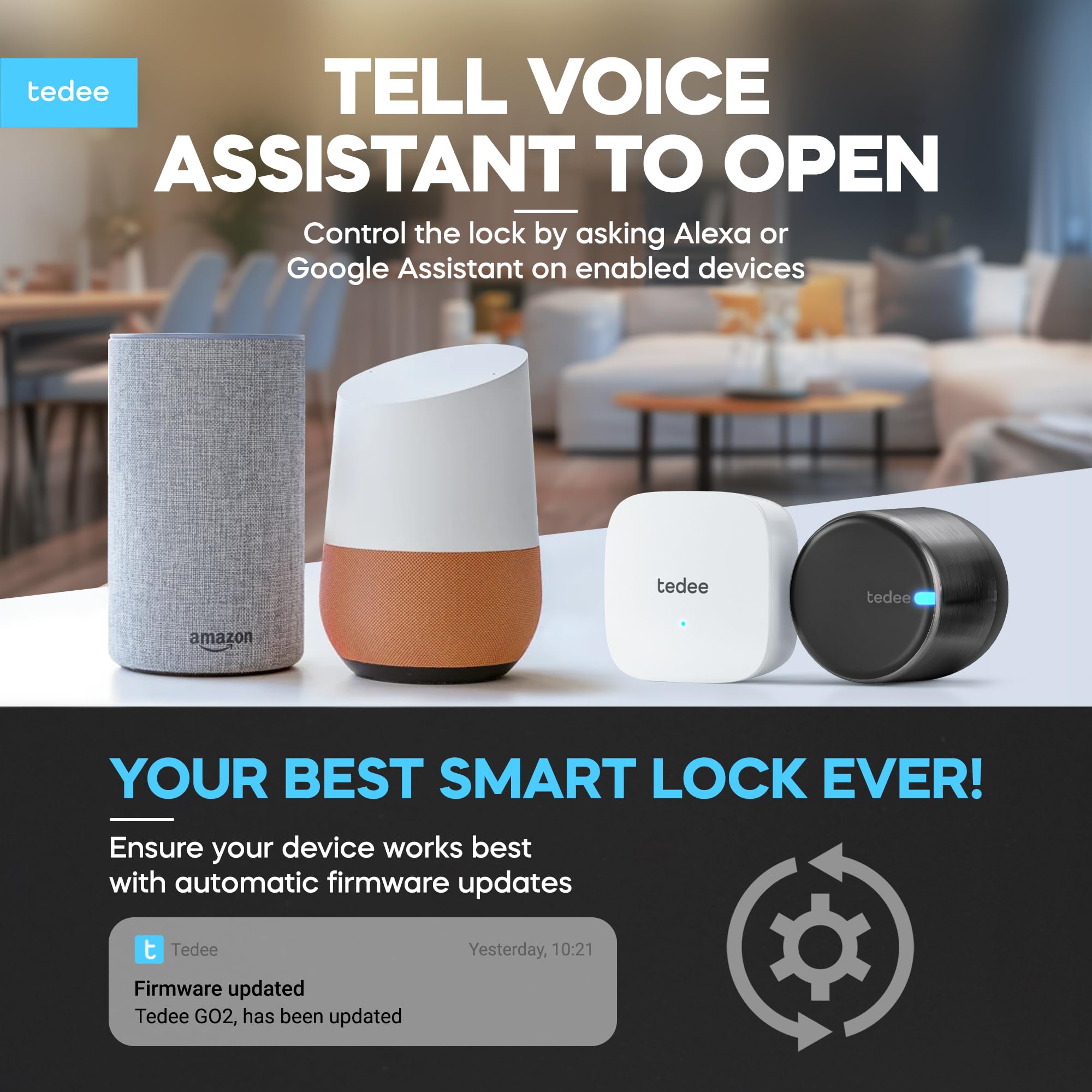 Tedee GO2 Alu Cerradura Inteligente con WiFi, Bluetooth y Sensor de Puerta, Acceso Remoto y Notificaciones por App, Bloqueo Automático sin Llave | Alexa, Google Home, Apple HomeKit, SmartThings Matter