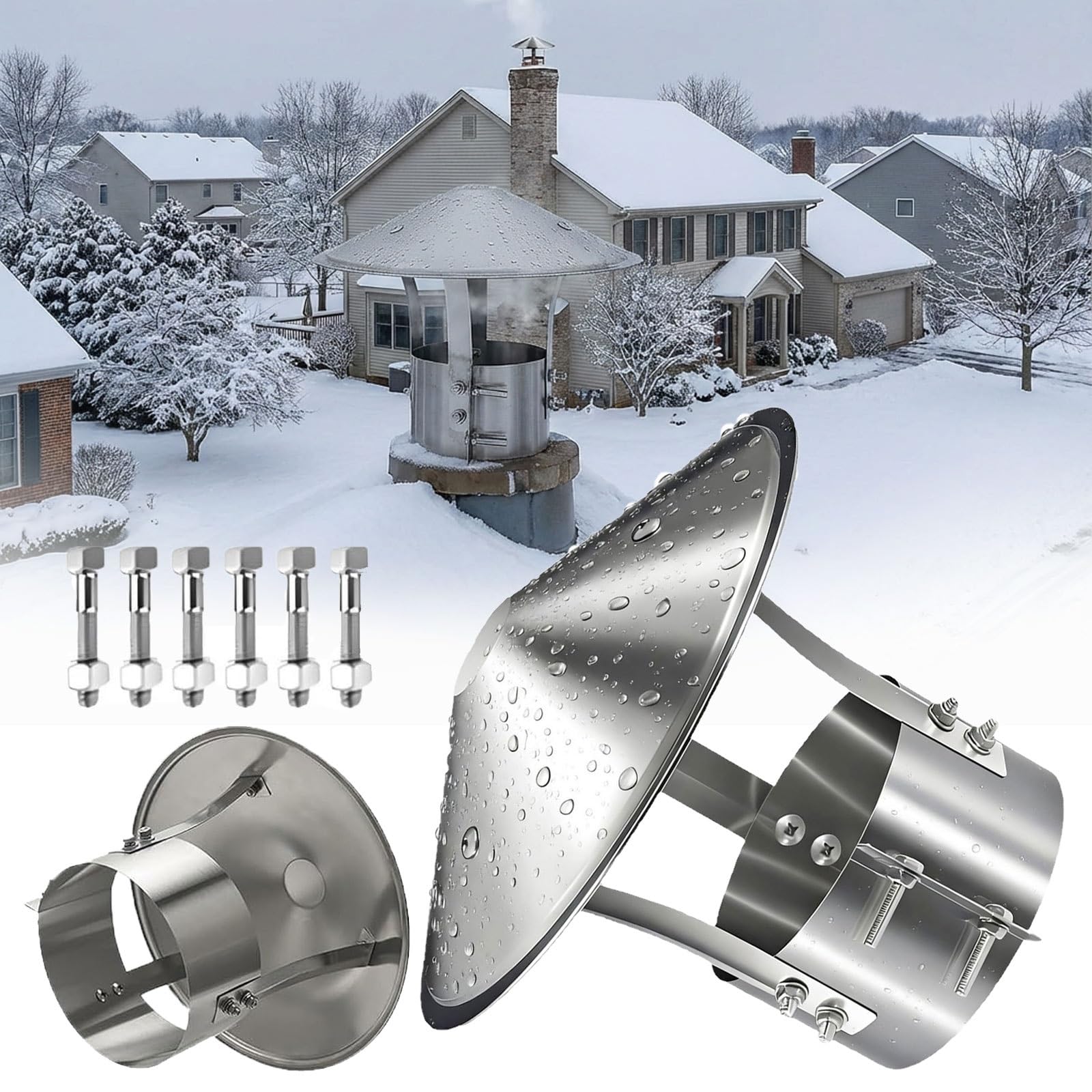 AYUWQZX Round Roof Rain Chimney Cover 201 Stainless Steel Cone Cap Adjustable 3-12.4in(315mm/12.4in)