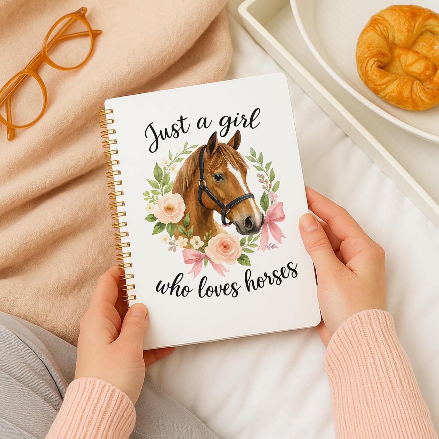 Horse Notebook Journal, Horse Lover Gifts for Women Girls, Cowgirl Gifts Stuff, Just a Girl Who Loves Horses Hardcover Notebooks for Note Taking, 5.5x8.3 Inches 256