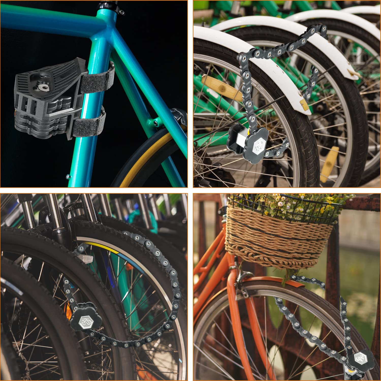 Candado de Cadena Plegable con Alto Nivel de Seguridad, 83cm, con Soporte y 2 Llaves, Cerradura E Scooter para Bicicleta de Montaña o de Carretera, BMX/MTB (Negro)