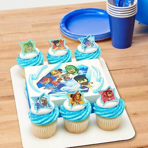 Miniatura 4 de DecoPac PJ Masks Calling All Heroes! Anillos para decoración de cupcakes con Catboy, Owlette, Gekko y amigos. Decoración para tartas segura para