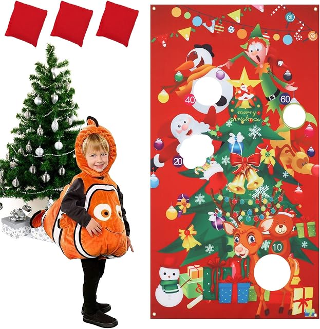 Welltop Christmas Bean Bag Toss Games Kit 53 x 30 Santa Claus Cornhole Game with 3 Bean Bags Carnival Throwing Sandbag Game Indoor and Outdoor for Boys Girls Kids Children