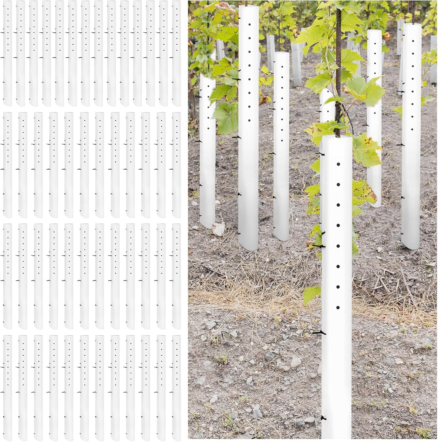 Pushglossy 5 Pack 48 Inch Tree Seedling Sapling Grow Tube Standard Vented Seedling Protectors Split Tree Grow Protector with Releasable Zip Ties Plant Shelter for Trunk Against Deer Rodent