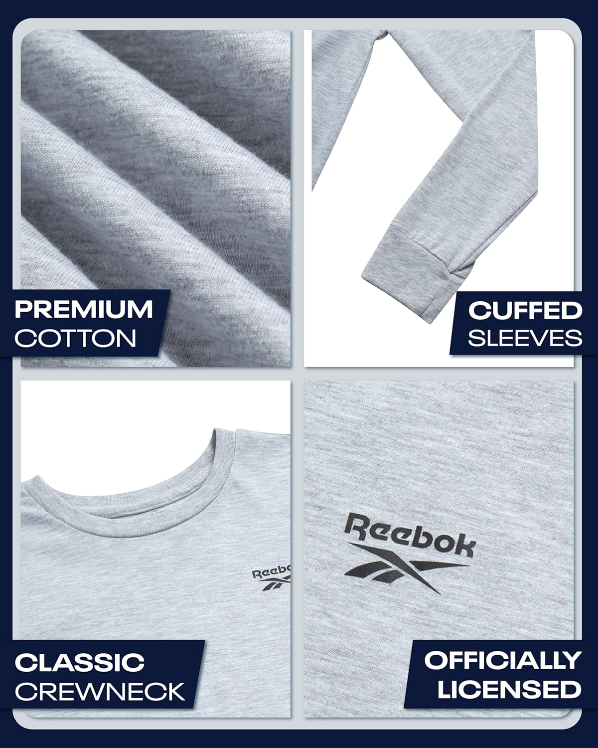 Reebok Boys' Long Sleeve Shirt - 2 Pack Basic Cotton Long Sleeve T-Shirt - Crewneck Tee for Boys (8-14) - Image 3