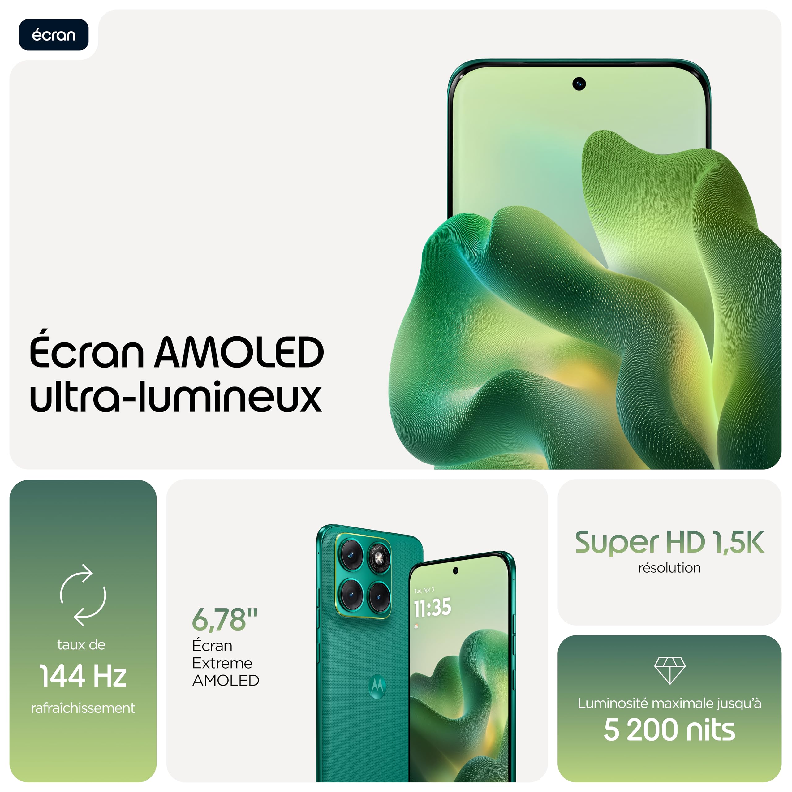 Motorola Edge 70 Fusion 8 256 5G, Pantone Sporting Green (Vert) | Triple capteur Sony Lytia, écran 6,78" pOLED, Snapdragon 7s Gen 3, 5200 mAH