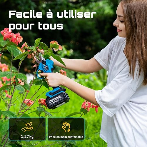SEESII Forbici Potatura a Batteria 40mm, 2x4000mAh Batterie, Lama SK5 - 8