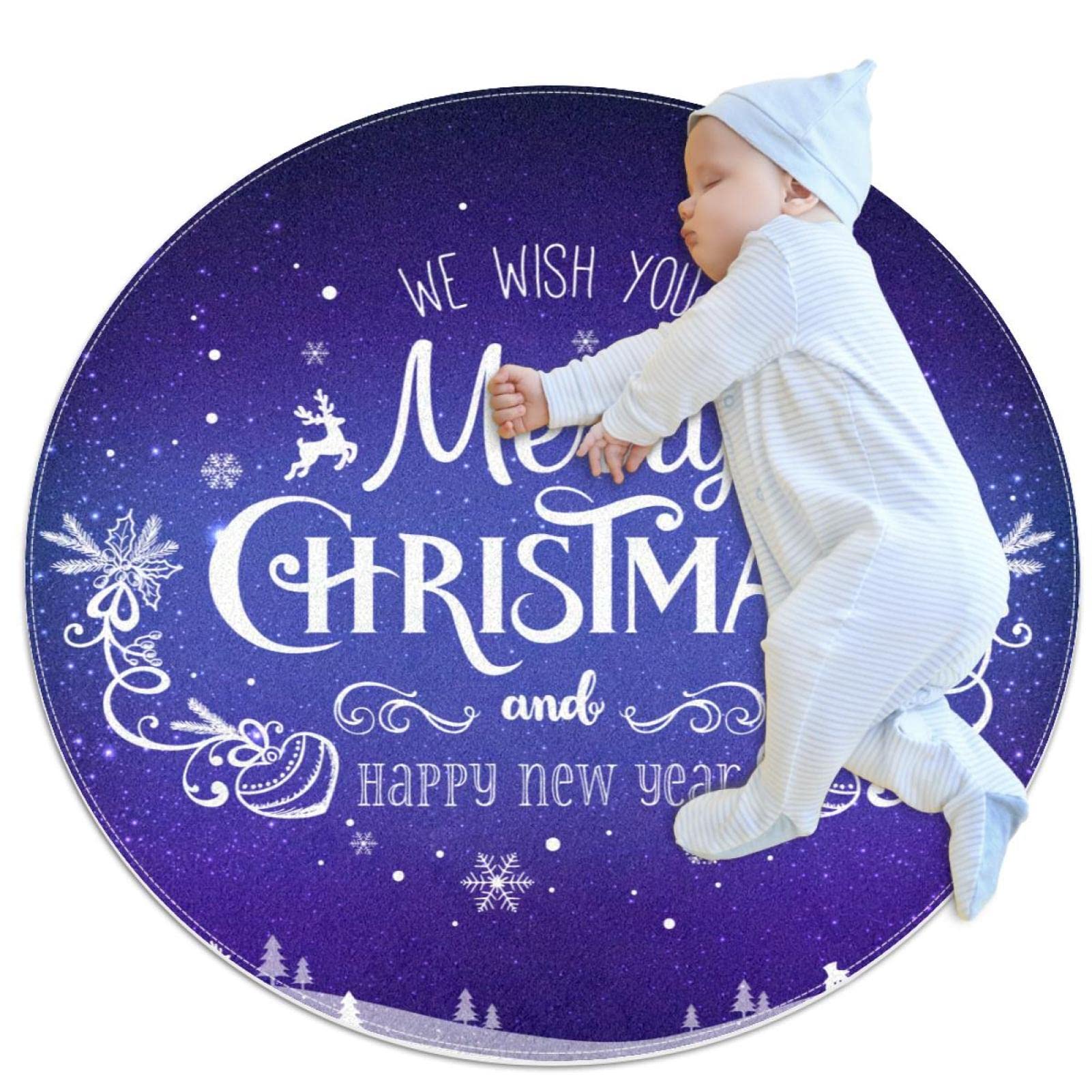 Tapis de salle de bain antidérapant rond 1m motif Noël pour chambre ou canapé