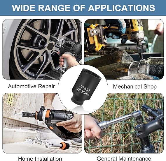 36mm Socket, 1/2 Drive, 12 Point Impact Socket for Axle Nuts