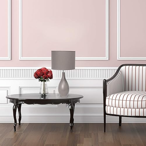 Miniatura 5 de Simple Designs LT2002-GRY Lámpara de escritorio de mesa de cerámica con base ovalada de bolos con pantalla de tela a juego, gris