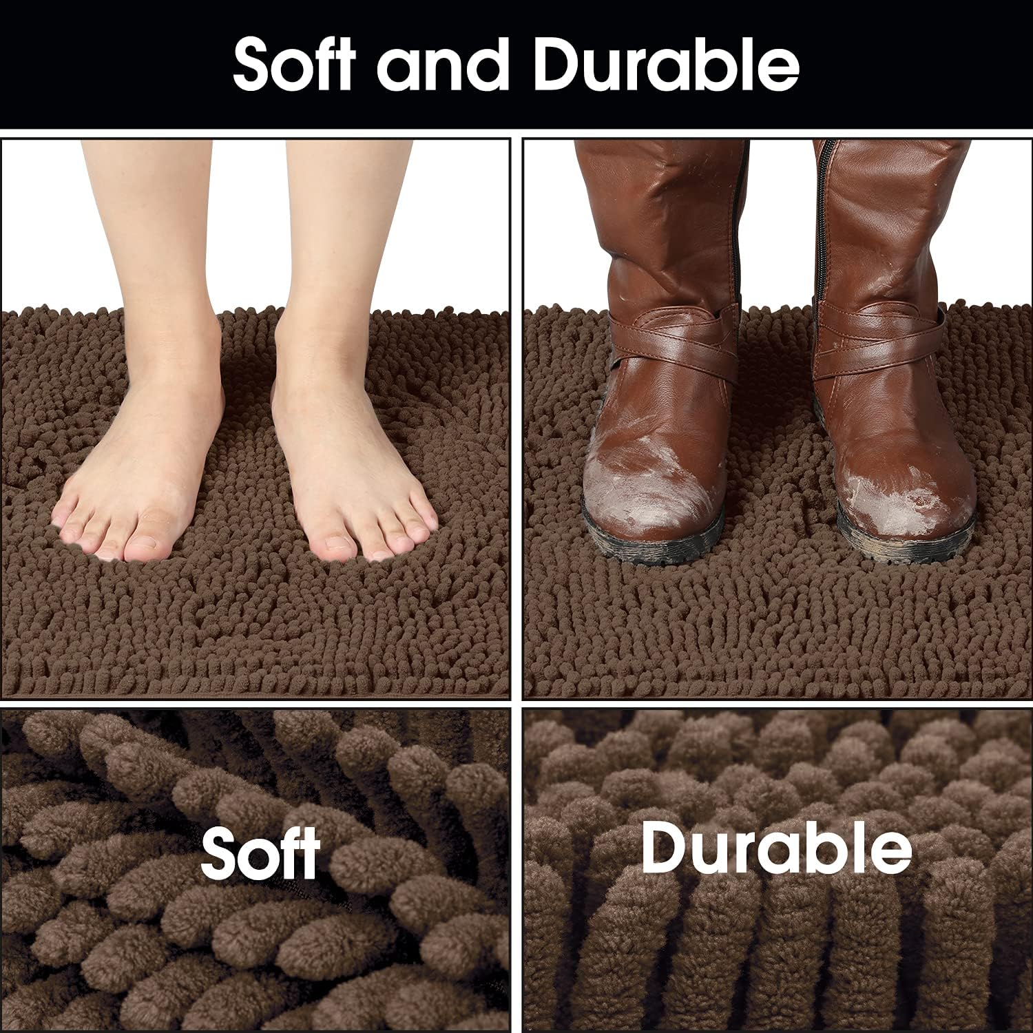 HOMEIDEAS Doormat Indoor Entrance, 32"x20", Highly Absorbent Chenille Muddy Dog Washable Mat, Non Slip Front Welcome Door Mat for Entryway, Brown