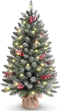 OasisCraft 3ft Tabletop Pre-lit Mini Christmas Tree with LED Lights and Pine Cones, Artificial Tree for Table/Desk Decoration
