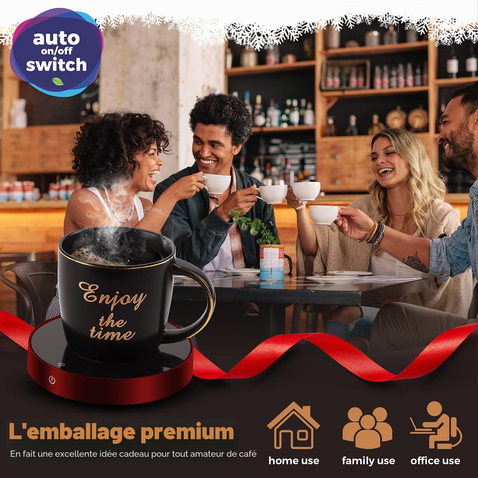 Réchauffe-Tasse à Café Chauffe-café, Chauffe-Tasses, Chauffe-Tasses de Table, Chauffe-Boissons électrique avec 3 réglages de température, avec Protection Auto on/Off et Auto Power Off (Rouge)