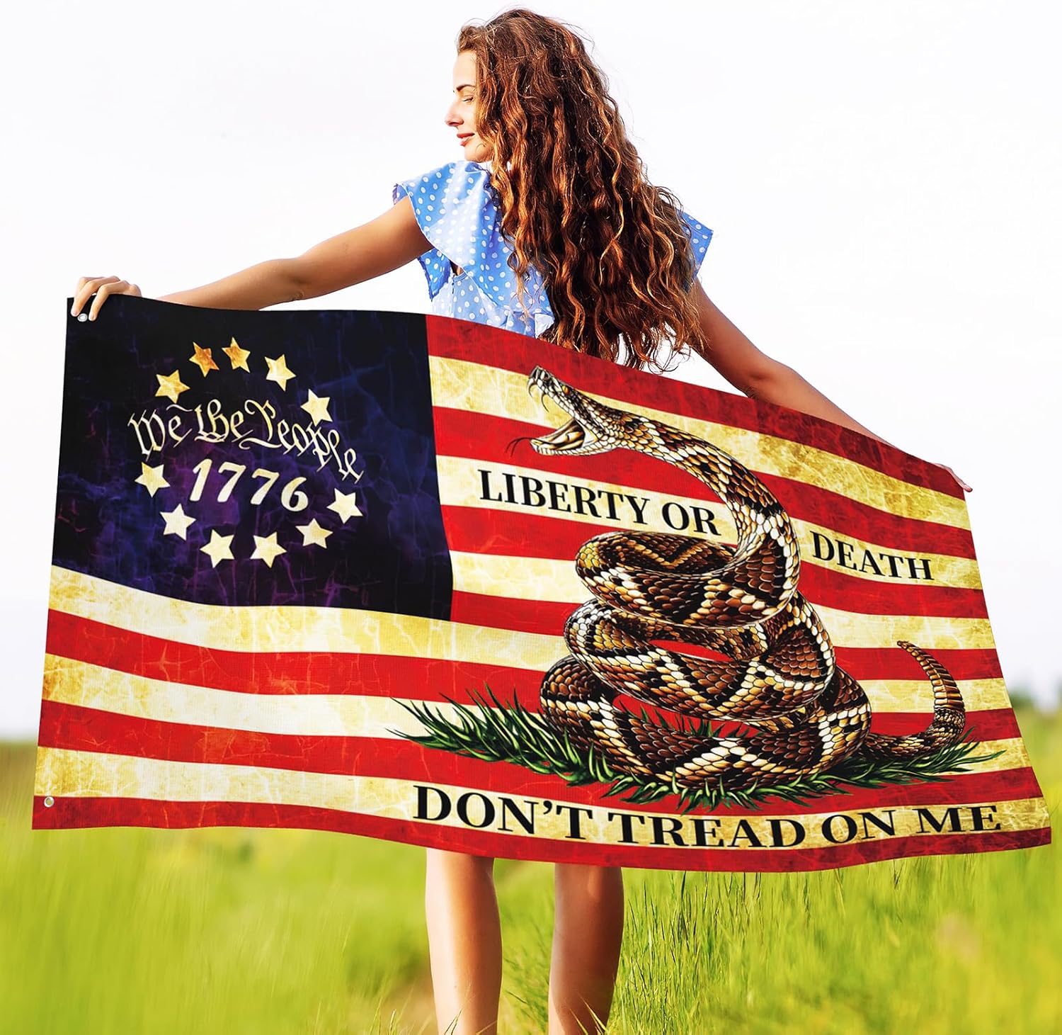 Dont Tread On Me Flag Gadsden Flags 3x5 Ft 3Ply Double Sided Vintage American We The People 1776 Flag for 4th of July Outdoor Heavy Dut Decoration