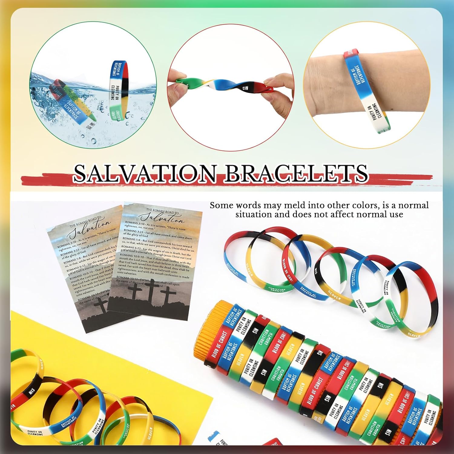 Gemscream 300 Sets Plan of Salvation Bracelets with Plan of Salvation Card Gospel Bracelet Christian Silicone Bracelets Gospel Tracts Father's Day Scripture Gift for Women Men Church Pastor