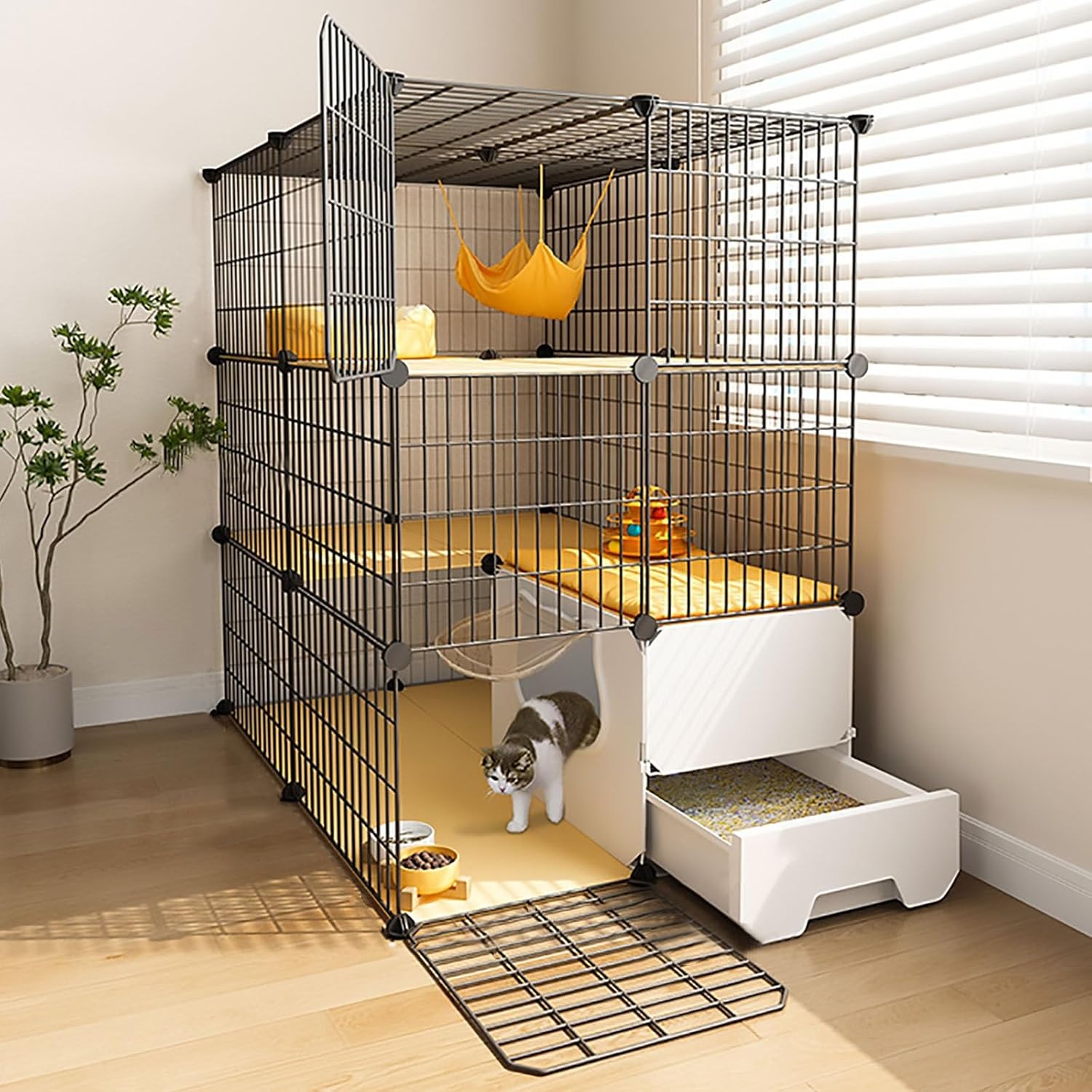 Large 3 Tier Cat Enclosures Indoor, Cat Enclosure with Cat Litter Box, DIY Cat Cage for Small Animal, Extra Large Free Space (Size : B-111x39x109)