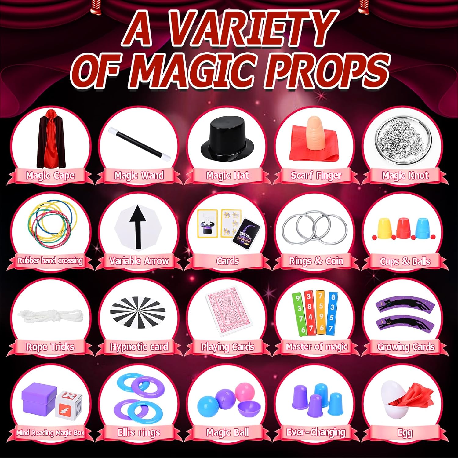 Magic Kit for Kids Magic Set- Magic Tricks Set for Kids Age 6 8 10 12, with Magician Costume Magic Wand for Pretend Play Magician Set, Easy to Follow Magic Toy Gifts for Girls and Boys Beginners