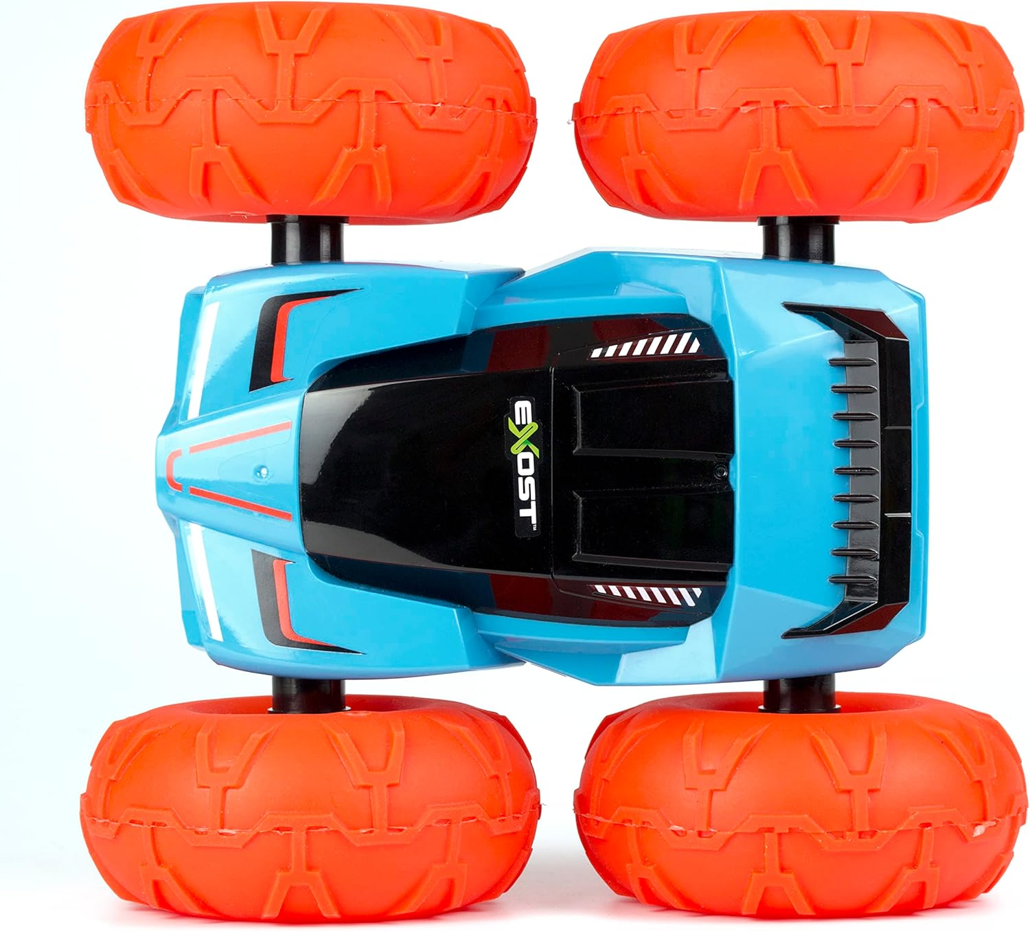 Side view of the SilverLit Exost 360 Tornado RC Car, demonstrating its two-sided driving capability