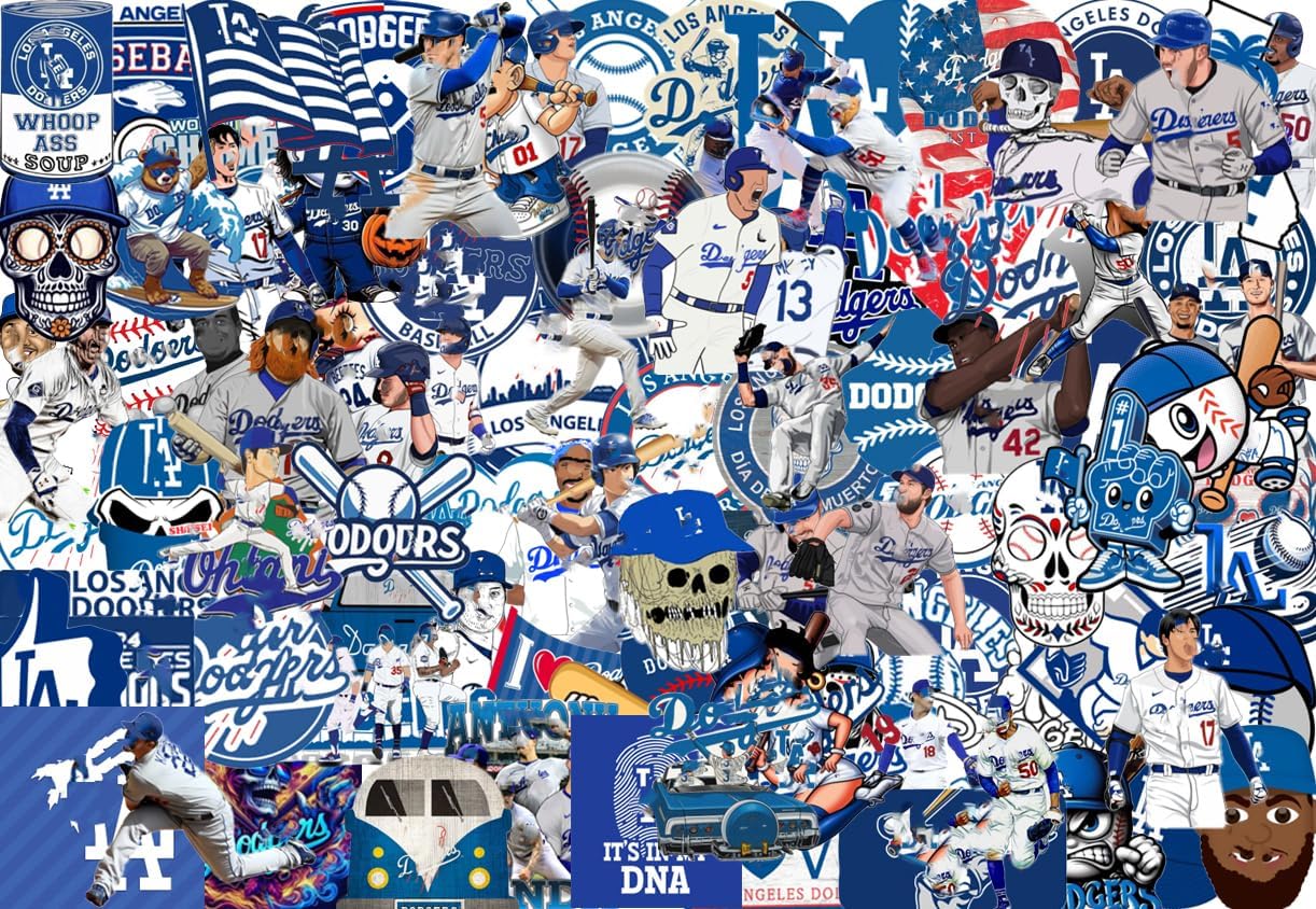 100 Pcs Los Angeles American Vinyl Dodgers Stickers Pack Baseball Stickers for Water Bottle, Laptop, Bicycle, Computer, Motorcycle, Travel Case, Car Decal Decoration Sticker