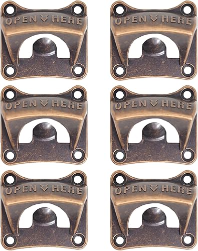 Miniatura 11 de Abridor de botellas montado en la pared, cuadrado, latón, refresco, cerveza, abrebotellas, montable bronce antiguo (paquete de 2) Bronce