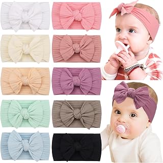 CÉLLOT 10 Colors Super Stretchy Soft Nylon Baby Girl Headbands with Bows - Newborn Infant Toddler Head Wraps