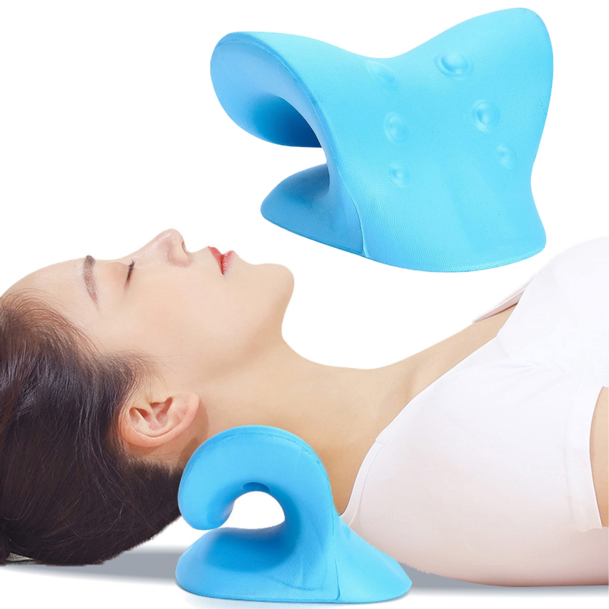 SEOR Neck and Shoulder Relaxer, Cervical Traction Device for Pain Relief and Cervical Spine Alignment, Chiropractic Pillow, Neck Stretcher (Blue)